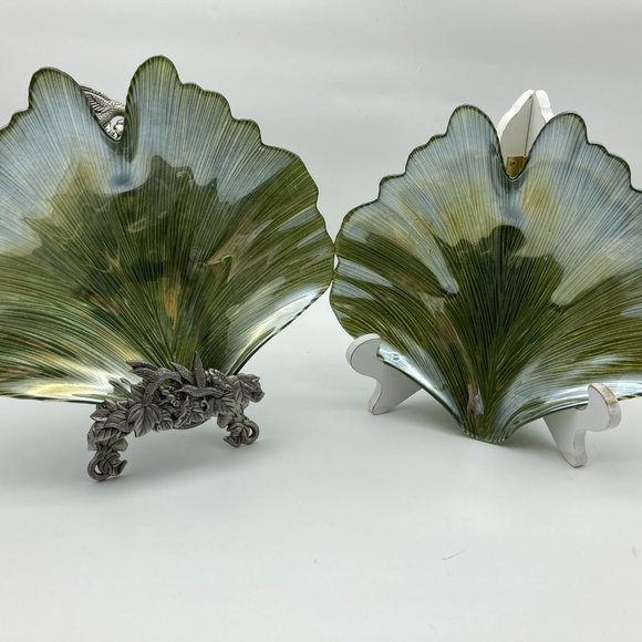 Set of 2 Green Vietri Iridescent Abstract Bowls/Candy Dish Made in Turkey - Picture 2 of 12